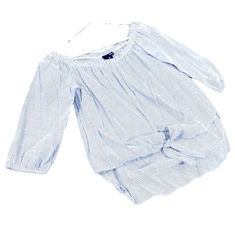 Women’s off shoulder seersucker top with tie
